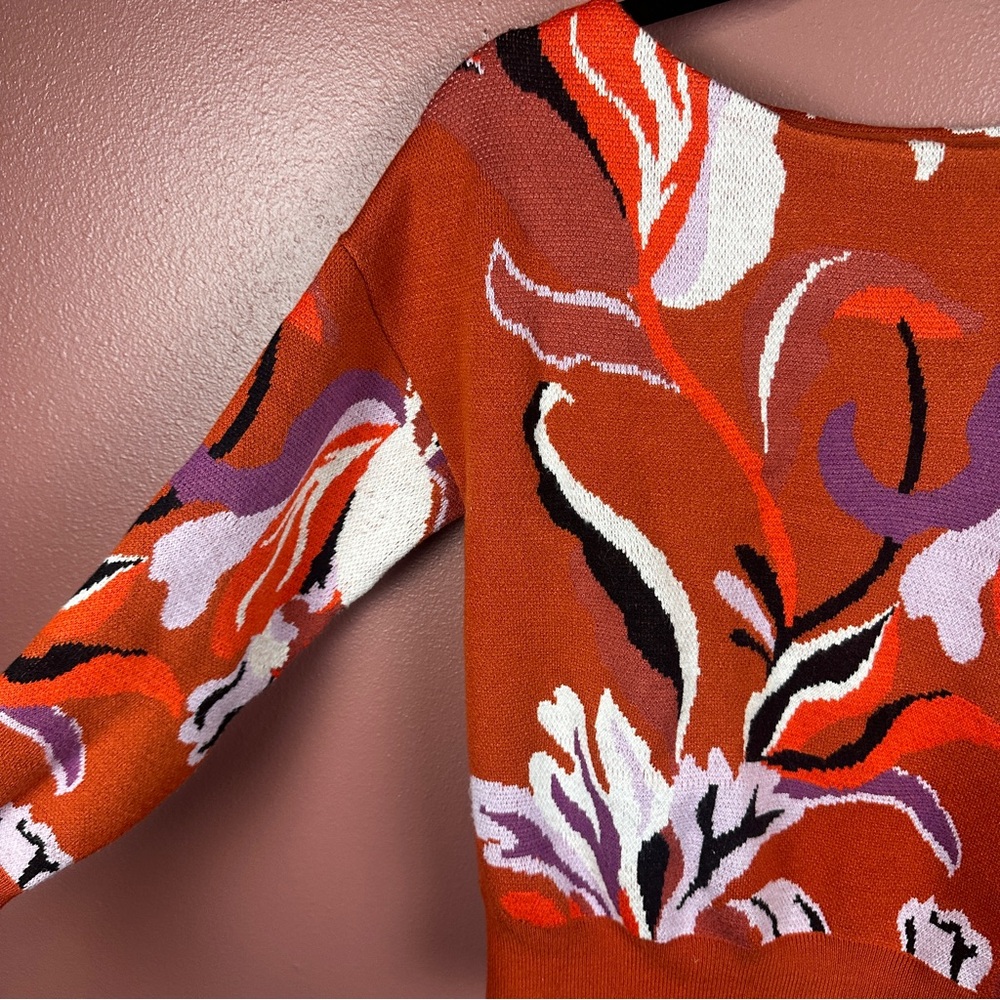 Maeve Boat Neck Orange and White Knit Sweater Size XS - Picture 6 of 11